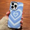 Mavi Ve Tonları Retro Kalpler Tasarımlı Silikon Telefon Kılıfı