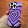 Lila Tonları Retro Kalpler Tasarımlı Silikon Telefon Kılıfı