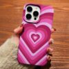 Canlı Pembe Tonları Retro Kalpler Tasarımlı Silikon Telefon Kılıfı