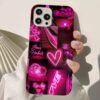 Neon Pink Love Kolaj Tasarımlı Silikon Telefon Kılıfı