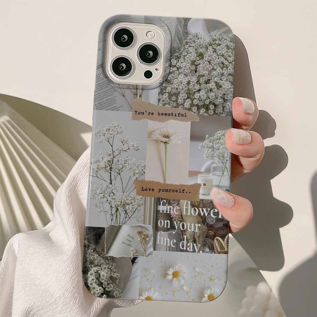 White Çicekler Kolaj Tasarımlı Silikon Telefon Kılıfı