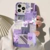 Purple Heart Kolaj Tasarımlı Silikon Telefon Kılıfı