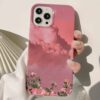Pembe Bulutlar Tasarımlı Silikon Telefon Kılıfı