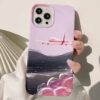 Gökyüzündeki Pembe Uçak Tasarımlı Silikon Telefon Kılıfı