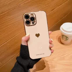 Alternative view of Volet Silikon Kalp Desenli Parlak Gold Kenarlıklı Telefon Kılıfı