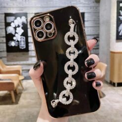 Siyah Renkli Bilek Geçmeli Parlak Zincirli Silikon Telefon Kılıfı