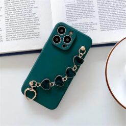 Koyu Yeşil Renkli Bilek Geçmeli Zincirli Silikon Telefon Kılıfı