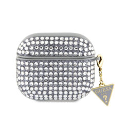 Apple Airpods Pro 2 Kılıf Guess Orjinal Lisanslı Parıltılı Taş Kaplamalı Üçgen Logo Süs Zincirli Kapak