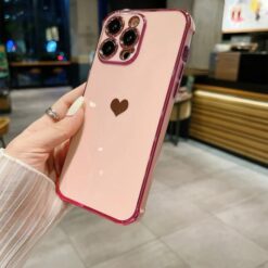 Kalp Desenli Parlak Pembe Renkli Silikon Telefon Kılıfı