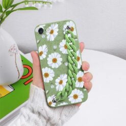 Papatya Desen Baskılı Bilek Geçmeli Zincirli Silikon Telefon Kılıfı