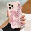 Uçan Kelebekler Desenli Baskılı Bilek Geçmeli Zincirli Silikon Telefon Kılıfı