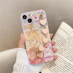 Çiçek Desenli Baskılı Bilek Geçmeli Zincirli Silikon Telefon Kılıfı