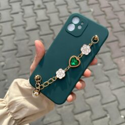 Alternative view of Koyu Yeşil Renkli Bilek Geçmeli Zincirli Silikon Telefon Kılıfı
