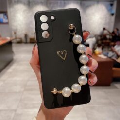 Kalp Desen Baskılı Bilek Geçmeli Zincirli Silikon Telefon Kılıfı