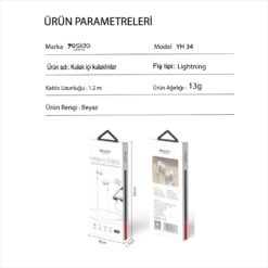 Alternative view of Yesido YH34 1.2M Yüksek Baslı Lightning Bluetooth Kablolu Kulaklık