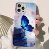 Mavi Parıltılı Kelebek Baskılı Silikon Telefon Kılıfı