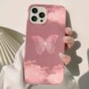 Pembe Uçan Kelebek Baskılı Silikon Telefon Kılıfı