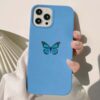 Mavi Temalı Mavi Kelebek Baskılı Silikon Telefon Kılıfı