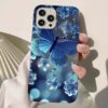 Mavi Parıltılı Kelebek Baskılı Silikon Telefon Kılıfı