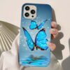 Mavi Parıltılı Kelebekler Baskılı Silikon Telefon Kılıfı