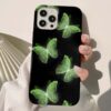 Yeşil Parıltılı Kelebekler Baskılı Silikon Telefon Kılıfı