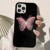 Pembe Kelebek Baskılı Silikon Telefon Kılıfı