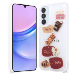 Galaxy A14 Kılıf Parlayan Sıvılı Simli Kabartma Figürlü Zore Cevze Kapak