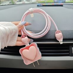 Pembe Kalp Şarj&Kablo Koruyucu 5'li Set