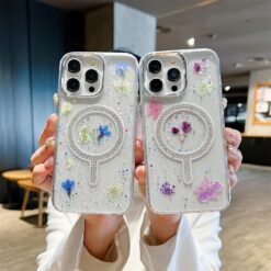 Daisy Simli Taşlı Gerçek Çiçekli Magsafe Telefon Kılıfı